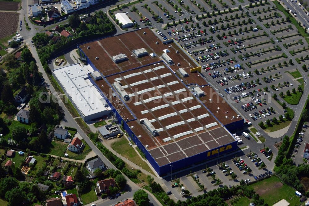 Aerial photograph Fürth - Building the shopping center IKEA store in Fuerth in Bavaria