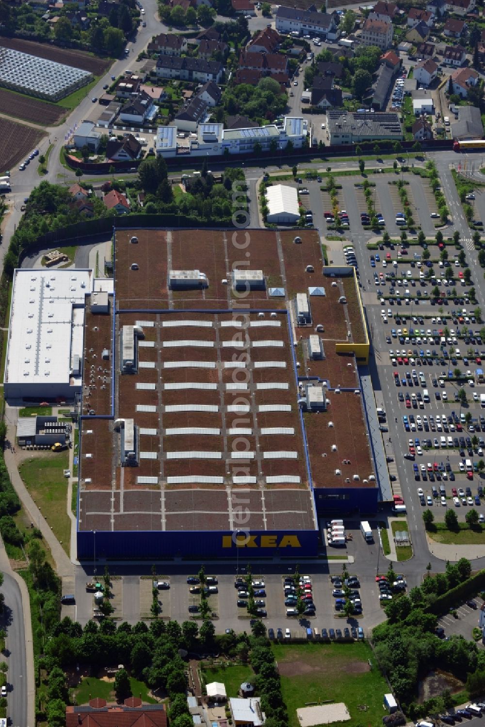 Fürth from above - Building the shopping center IKEA store in Fuerth in Bavaria