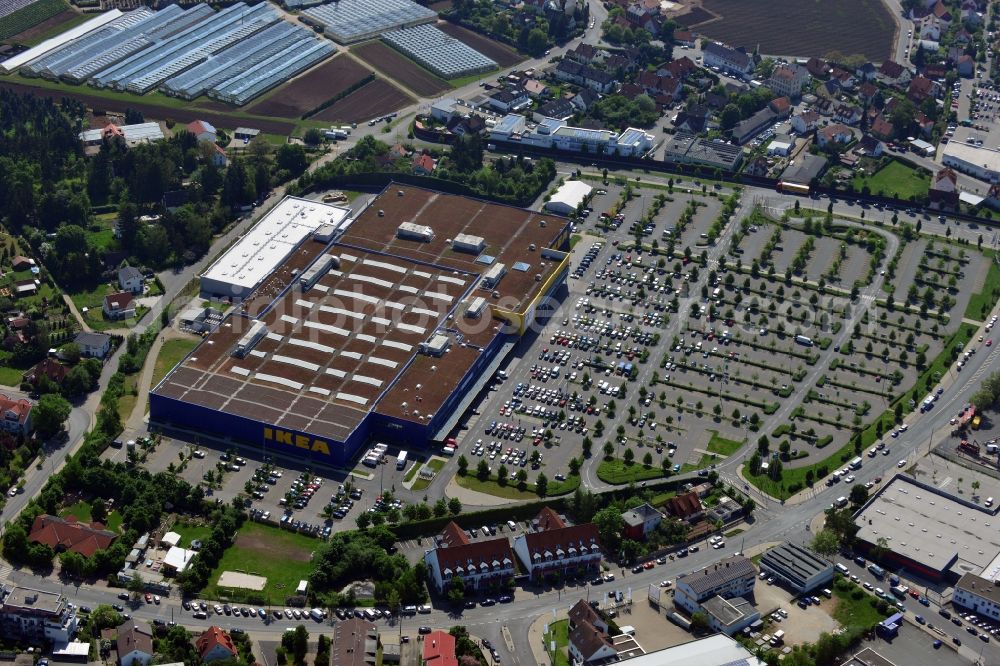 Fürth from the bird's eye view: Building the shopping center IKEA store in Fuerth in Bavaria