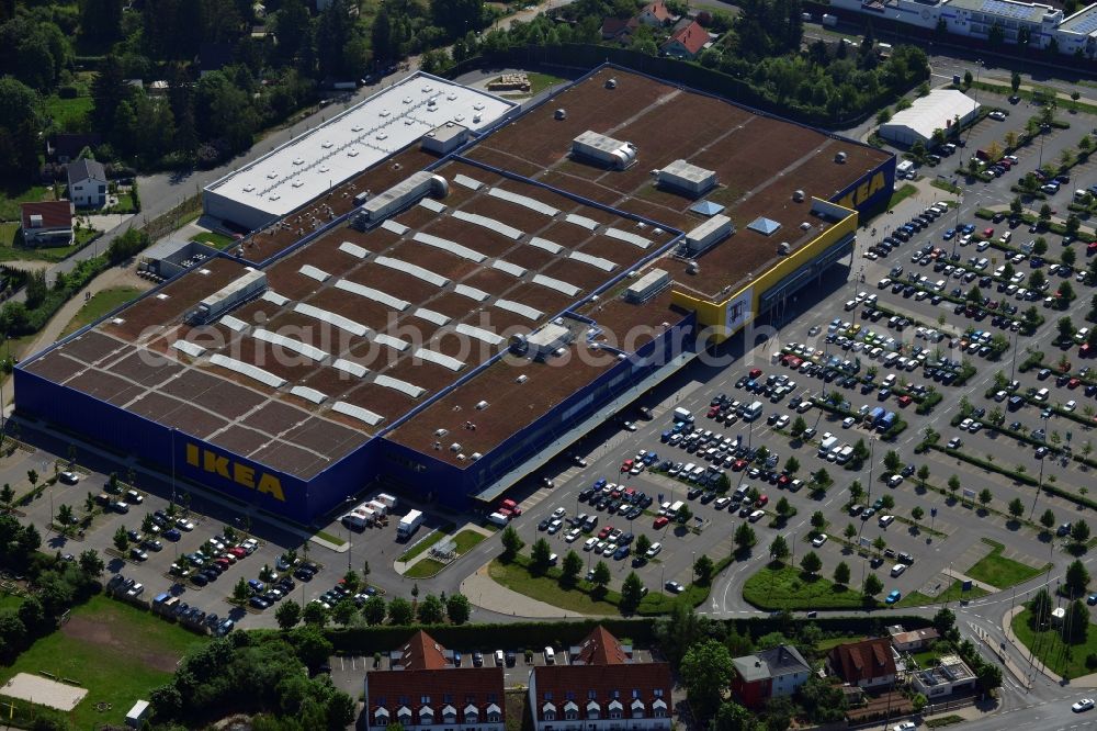 Aerial image Fürth - Building the shopping center IKEA store in Fuerth in Bavaria