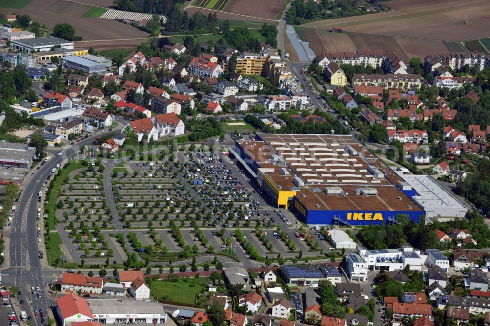 Aerial photograph Fürth - Building the shopping center IKEA store in Fuerth in Bavaria