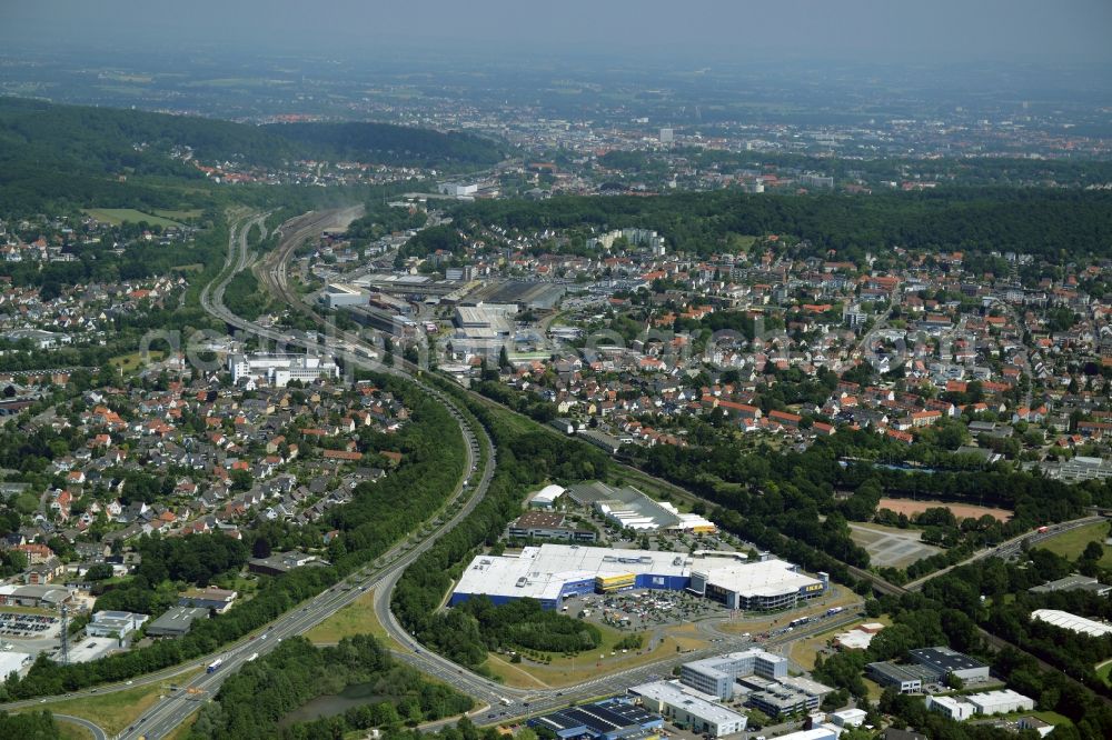 Bielefeld from the bird's eye view: Building the shopping center Local store - Furniture Store in Bielefeld in the state North Rhine-Westphalia