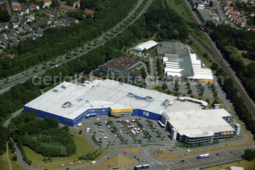 Aerial image Bielefeld - Building the shopping center Local store - Furniture Store in Bielefeld in the state North Rhine-Westphalia