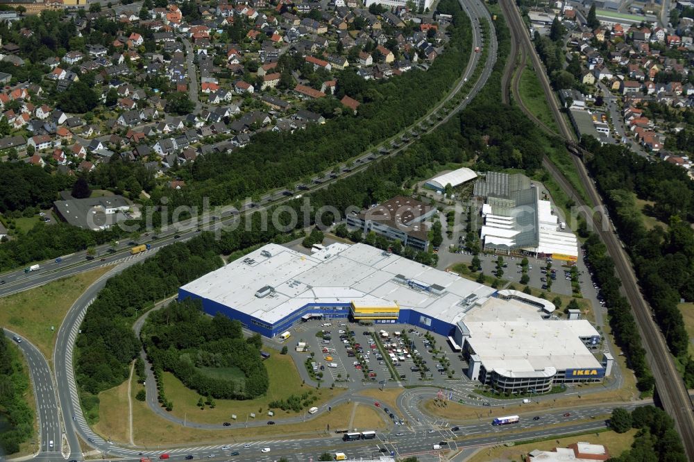 Aerial photograph Bielefeld - Building the shopping center Local store - Furniture Store in Bielefeld in the state North Rhine-Westphalia