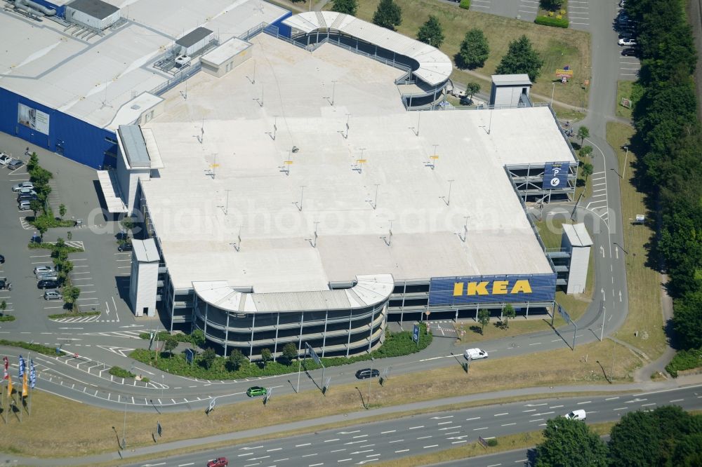 Bielefeld from above - Building the shopping center Local store - Furniture Store in Bielefeld in the state North Rhine-Westphalia