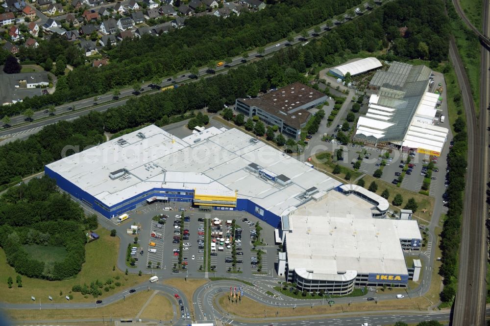 Bielefeld from the bird's eye view: Building the shopping center Local store - Furniture Store in Bielefeld in the state North Rhine-Westphalia