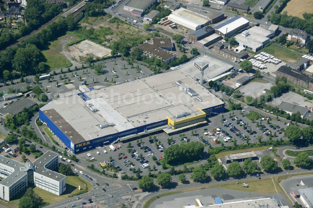 Aerial photograph Dortmund - Building the shopping center IKEA Einrichtungshaus und Moebelmarktes in Dortmund in the state North Rhine-Westphalia