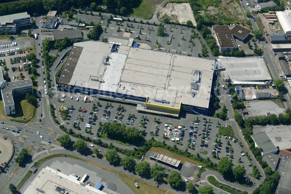 Aerial image Dortmund - Building the shopping center IKEA Einrichtungshaus und Moebelmarktes in Dortmund in the state North Rhine-Westphalia