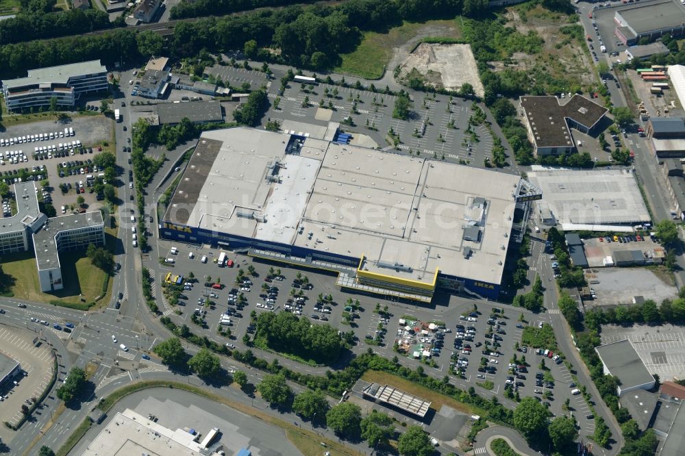 Aerial photograph Dortmund - Building the shopping center IKEA Einrichtungshaus und Moebelmarktes in Dortmund in the state North Rhine-Westphalia