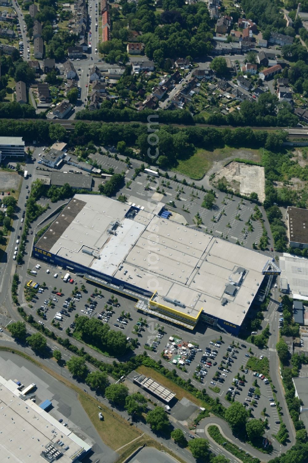 Dortmund from above - Building the shopping center IKEA Einrichtungshaus und Moebelmarktes in Dortmund in the state North Rhine-Westphalia