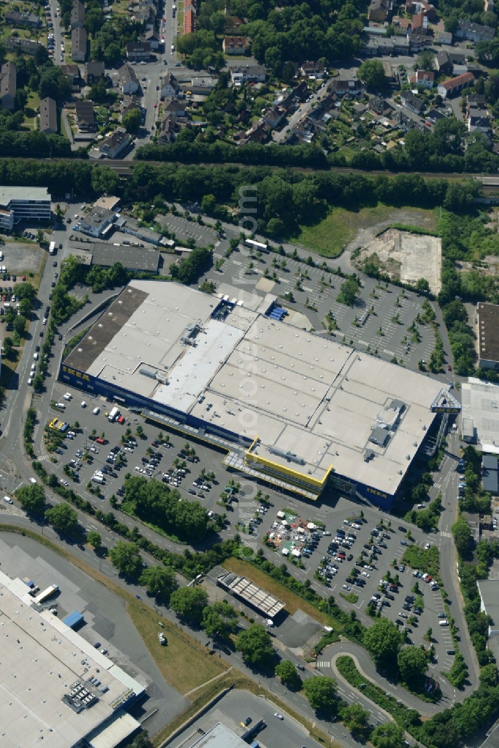 Dortmund from the bird's eye view: Building the shopping center IKEA Einrichtungshaus und Moebelmarktes in Dortmund in the state North Rhine-Westphalia