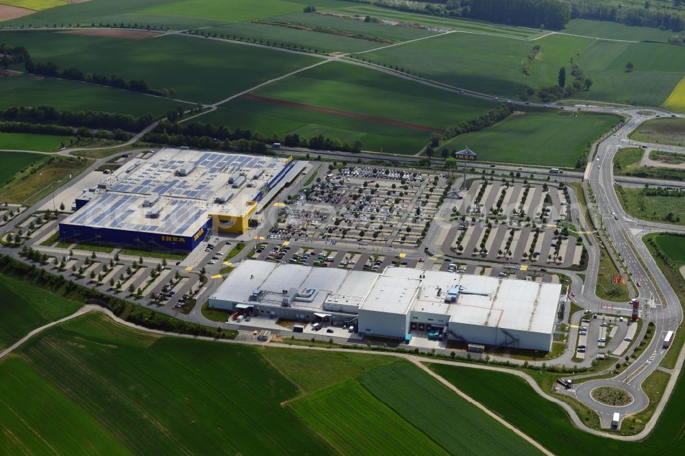 Aerial photograph Würzburg - Building the shopping center IKEA furniture store in Wuerzburg in the state Bavaria