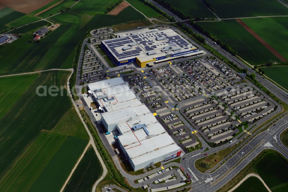 Würzburg from above - Building the shopping center IKEA furniture store in Wuerzburg in the state Bavaria