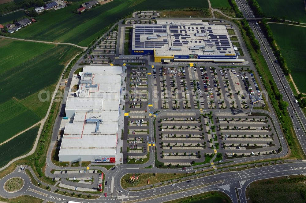 Würzburg from the bird's eye view: Building the shopping center IKEA furniture store in Wuerzburg in the state Bavaria