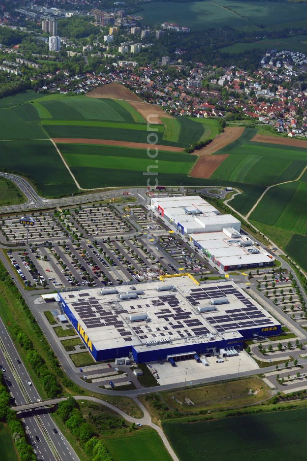 Aerial image Würzburg - Building the shopping center IKEA furniture store in Wuerzburg in the state Bavaria