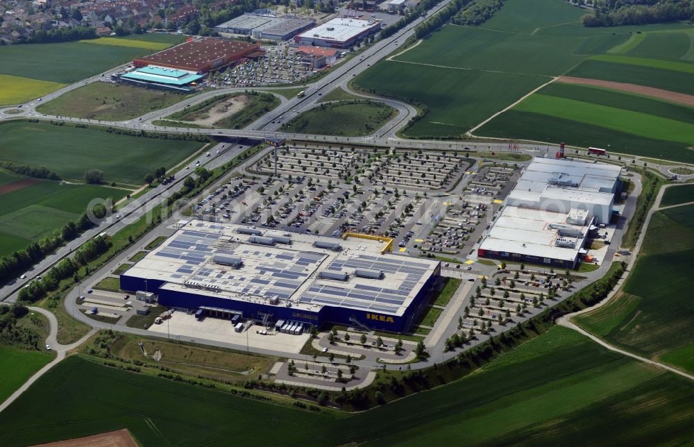 Aerial photograph Würzburg - Building the shopping center IKEA furniture store in Wuerzburg in the state Bavaria