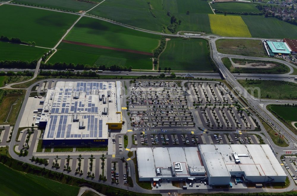 Würzburg from above - Building the shopping center IKEA furniture store in Wuerzburg in the state Bavaria