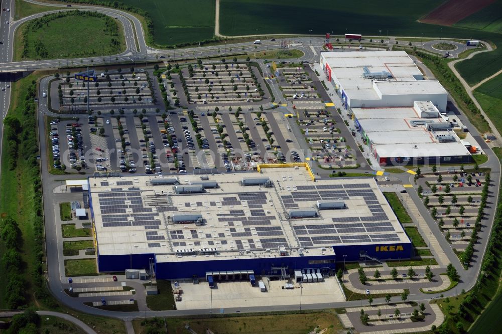 Aerial image Würzburg - Building the shopping center IKEA furniture store in Wuerzburg in the state Bavaria