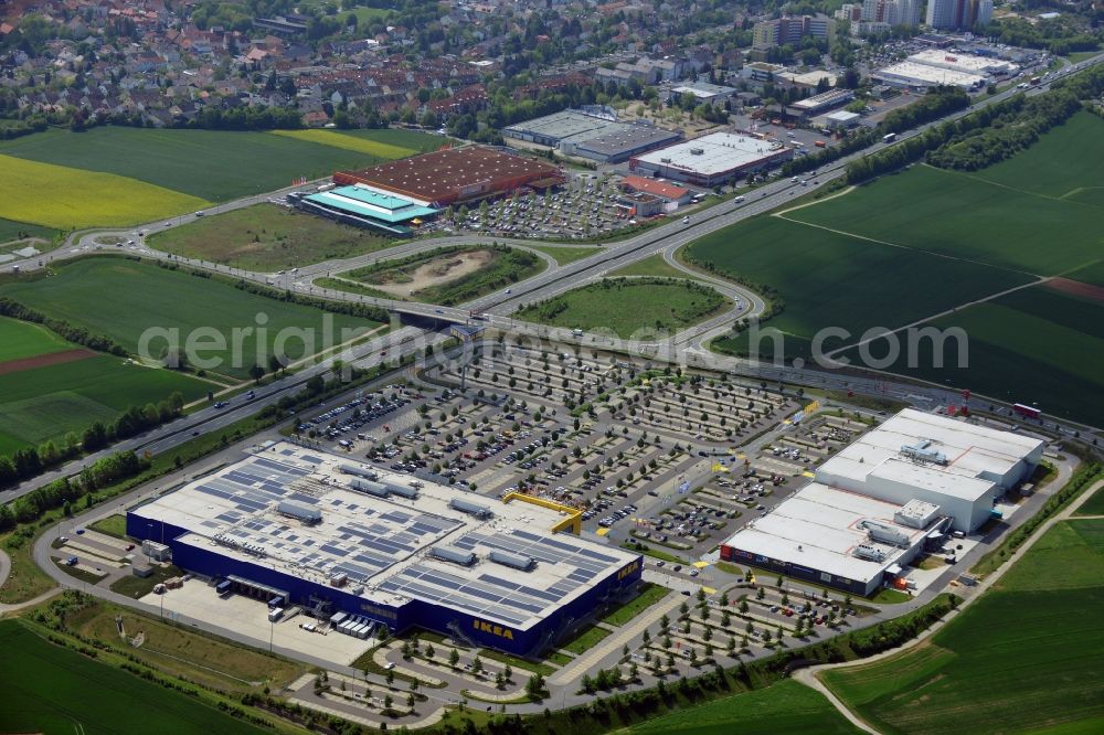 Aerial photograph Würzburg - Building the shopping center IKEA furniture store in Wuerzburg in the state Bavaria