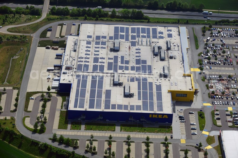 Würzburg from the bird's eye view: Building the shopping center IKEA furniture store in Wuerzburg in the state Bavaria