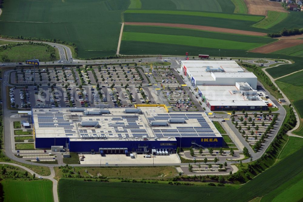 Aerial image Würzburg - Building the shopping center IKEA furniture store in Wuerzburg in the state Bavaria