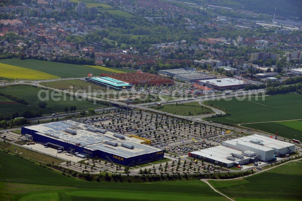 Aerial photograph Würzburg - Building the shopping center IKEA furniture store in Wuerzburg in the state Bavaria