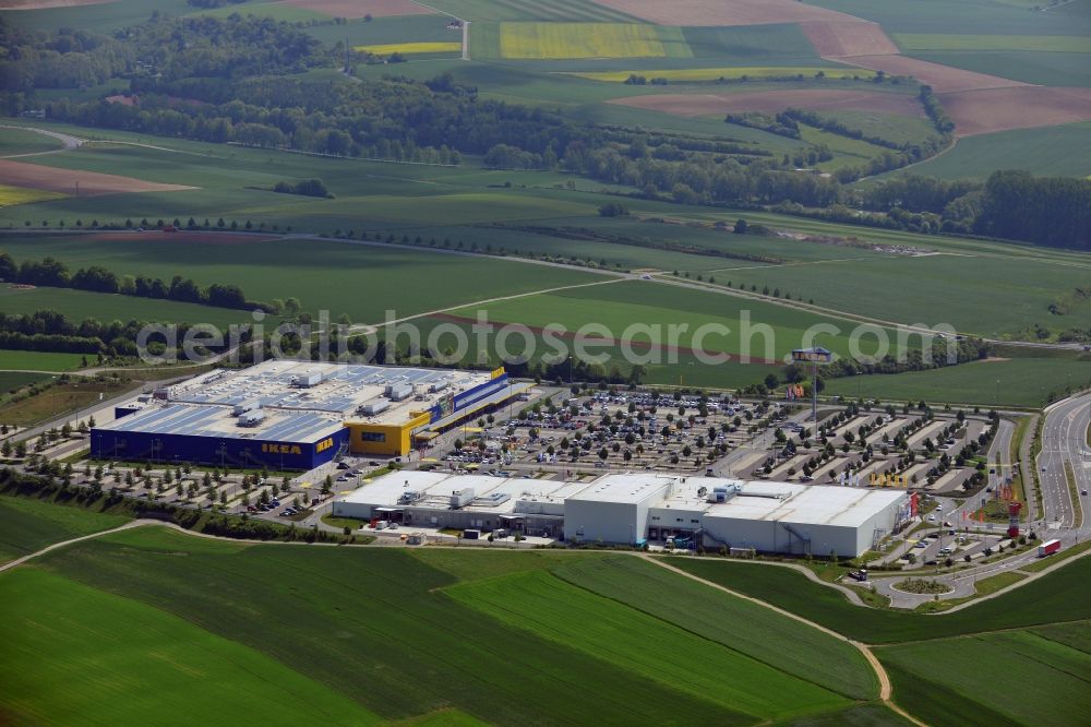 Würzburg from above - Building the shopping center IKEA furniture store in Wuerzburg in the state Bavaria