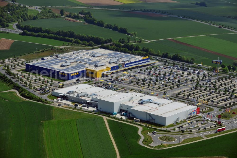 Würzburg from the bird's eye view: Building the shopping center IKEA furniture store in Wuerzburg in the state Bavaria