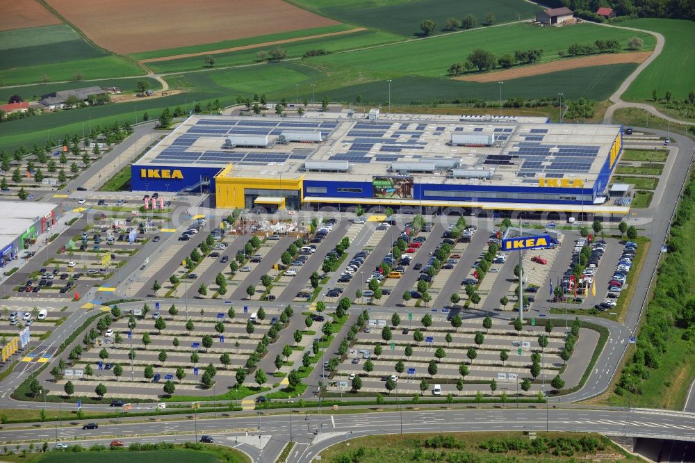 Aerial image Würzburg - Building the shopping center IKEA furniture store in Wuerzburg in the state Bavaria