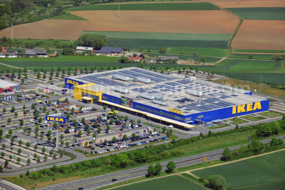 Aerial photograph Würzburg - Building the shopping center IKEA furniture store in Wuerzburg in the state Bavaria