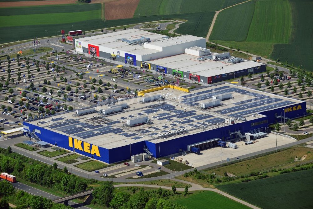 Aerial image Würzburg - Building the shopping center IKEA furniture store in Wuerzburg in the state Bavaria