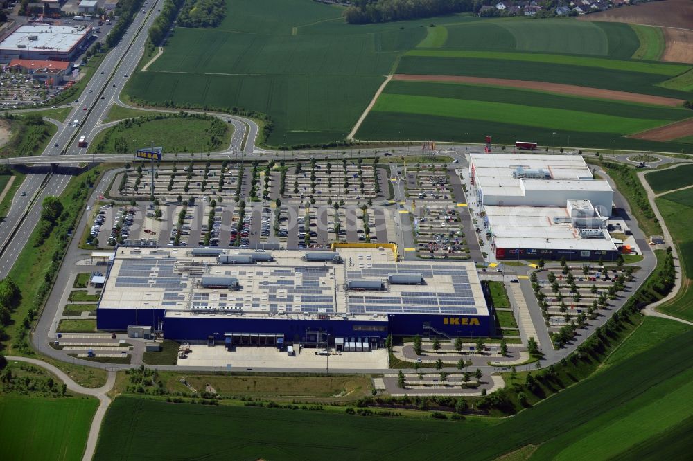 Aerial photograph Würzburg - Building the shopping center IKEA furniture store in Wuerzburg in the state Bavaria