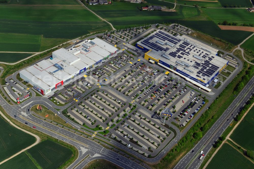 Aerial image Würzburg - Building the shopping center IKEA furniture store in Wuerzburg in the state Bavaria