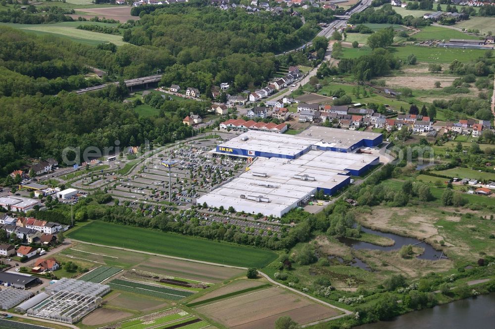 Aerial photograph Saarlouis - Building the shopping center the IKEA furniture store in Saarlouis in the state Saarland