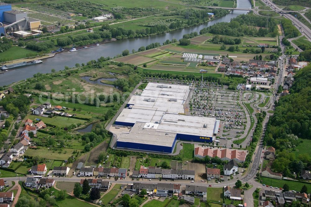 Aerial image Saarlouis - Building the shopping center the IKEA furniture store in Saarlouis in the state Saarland