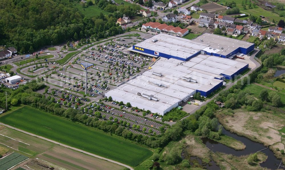 Aerial image Saarlouis - Building the shopping center the IKEA furniture store in Saarlouis in the state Saarland