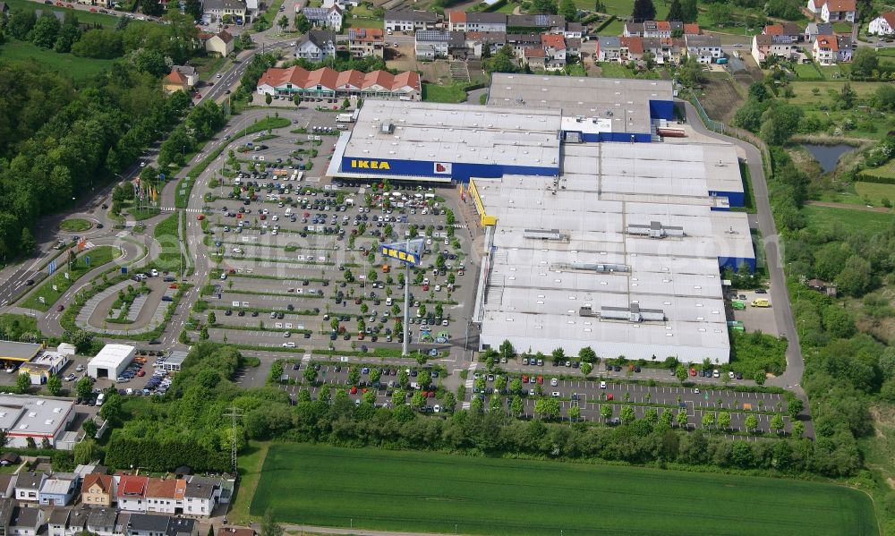 Aerial photograph Saarlouis - Building the shopping center the IKEA furniture store in Saarlouis in the state Saarland