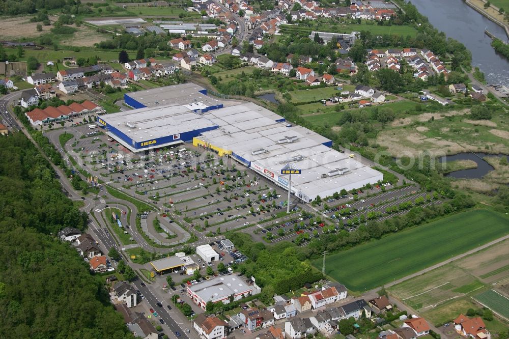 Saarlouis from above - Building the shopping center the IKEA furniture store in Saarlouis in the state Saarland