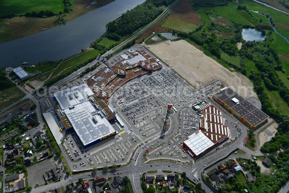 Aerial image Dänischburg, Lübeck - Building the shopping center IKEA - furniture store in Daenischburg, Luebeck in the state Schleswig-Holstein