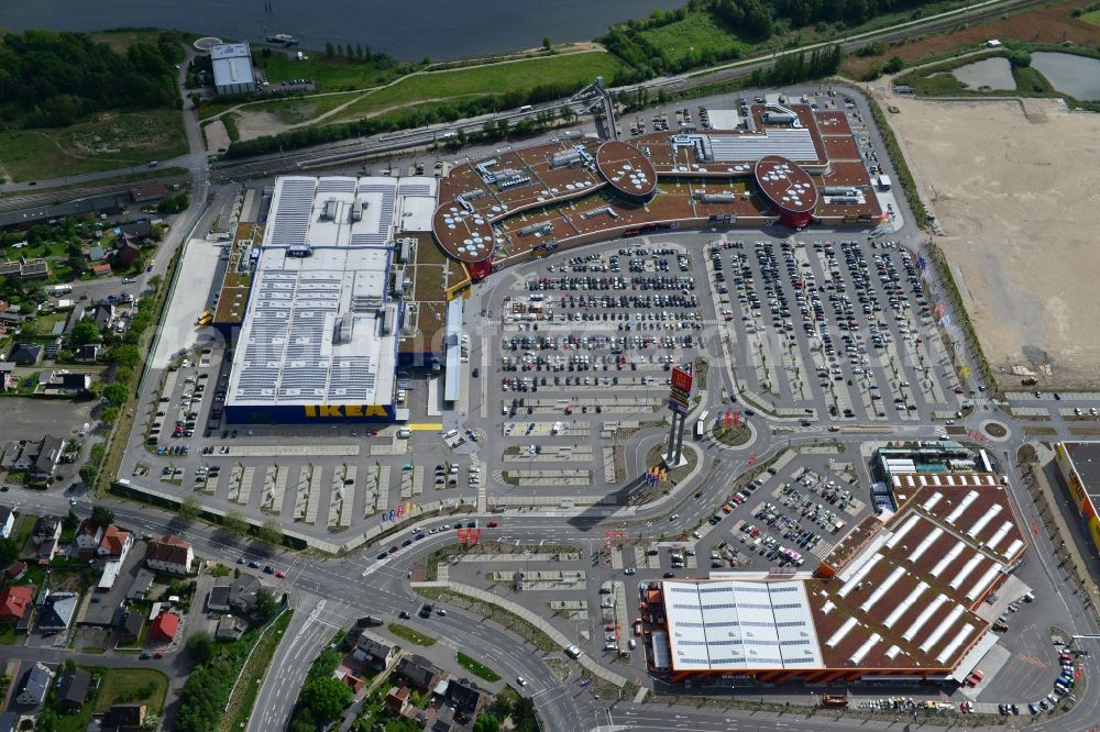 Aerial photograph Dänischburg, Lübeck - Building the shopping center IKEA - furniture store in Daenischburg, Luebeck in the state Schleswig-Holstein