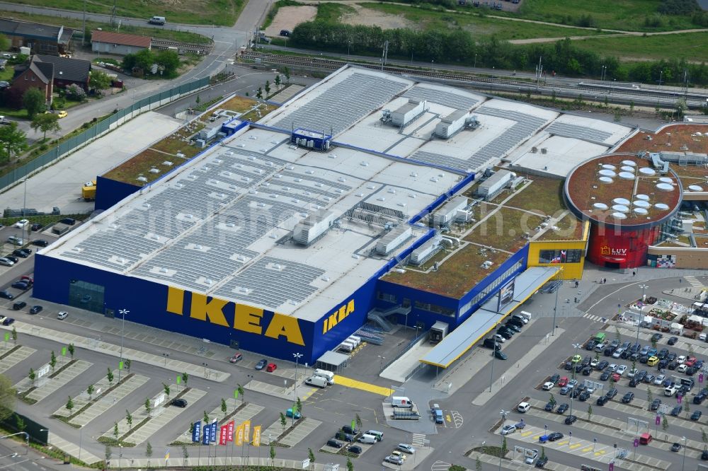 Aerial photograph Dänischburg, Lübeck - Building the shopping center IKEA - furniture store in Daenischburg, Luebeck in the state Schleswig-Holstein