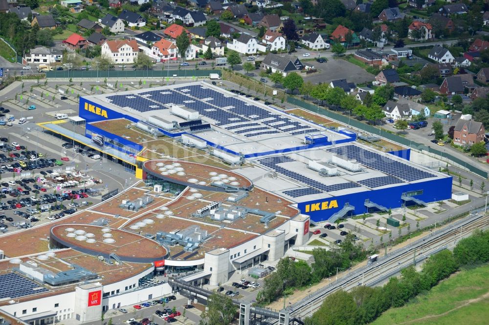 Dänischburg, Lübeck from above - Building the shopping center IKEA - furniture store in Daenischburg, Luebeck in the state Schleswig-Holstein