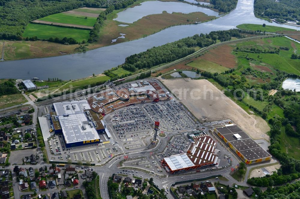 Aerial image Dänischburg, Lübeck - Building the shopping center IKEA - furniture store in Daenischburg, Luebeck in the state Schleswig-Holstein