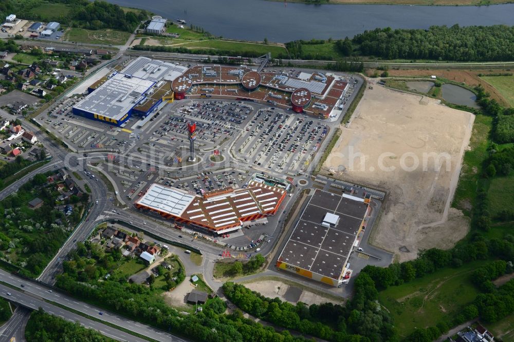 Dänischburg, Lübeck from above - Building the shopping center IKEA - furniture store in Daenischburg, Luebeck in the state Schleswig-Holstein