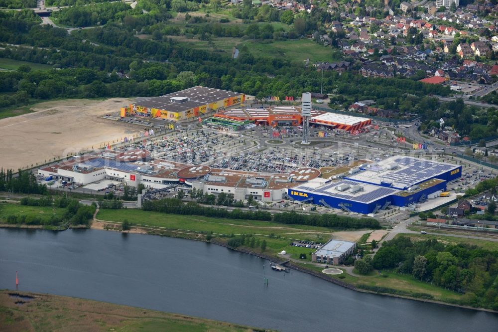 Lübeck from above - Building the shopping center IKEA - furniture store in Daenischburg, Luebeck in the state Schleswig-Holstein