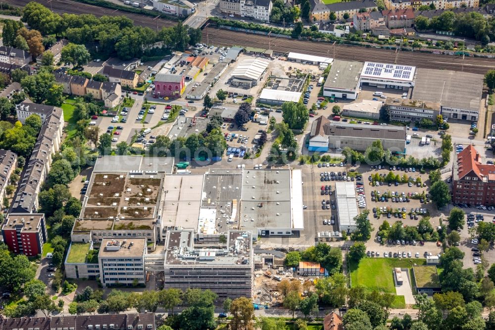 Essen from above - Building of the shopping center Kronenberg Center on Haedenkampstrasse in Essen in the state North Rhine-Westphalia, Germany