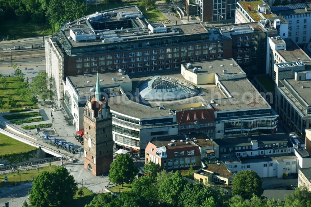 Rostock from above - Building of the shopping center Kroepeliner Tor Center in Rostock in the state Mecklenburg - Western Pomerania, Germany