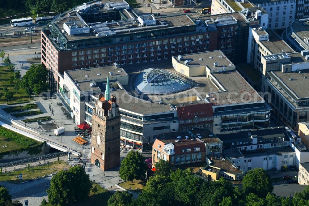 Rostock from above - Building of the shopping center Kroepeliner Tor Center in Rostock in the state Mecklenburg - Western Pomerania, Germany