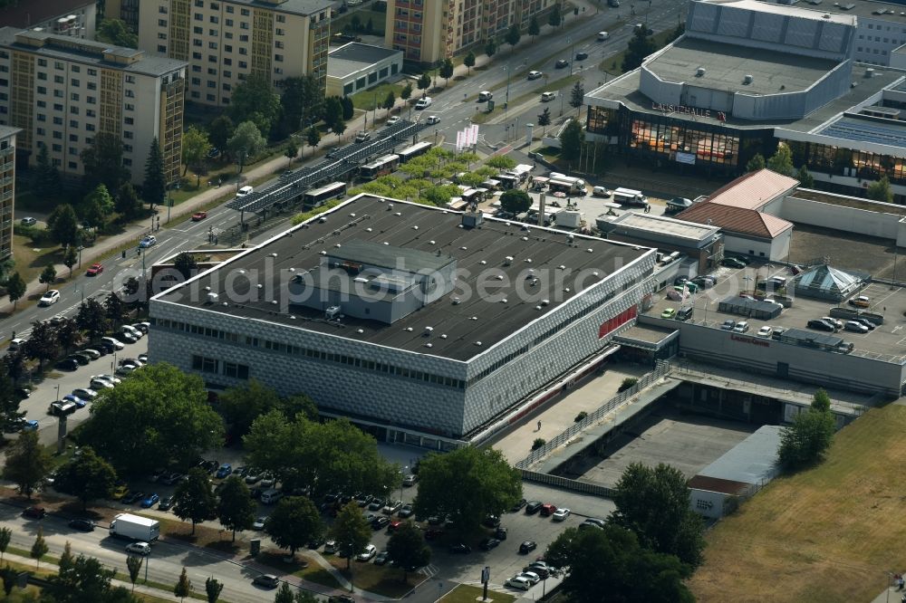 Hoyerswerda from above - Building of the shopping center on Lausitzer Platz in Hoyerswerda in the state Saxony