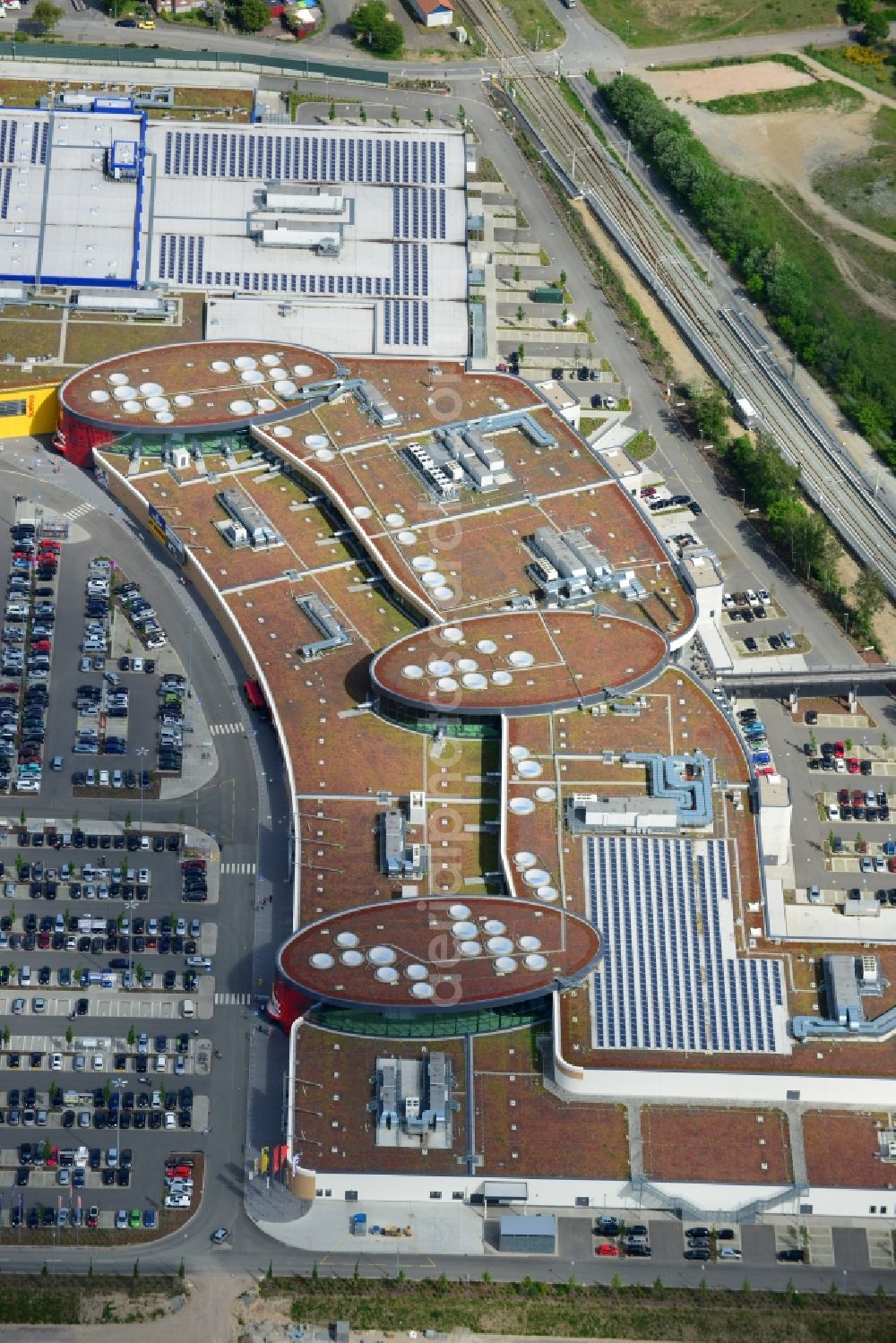 Dänischburg, Lübeck from above - Building the shopping mall LUV SHOPPING at IKEA furnishing house in Daenischburg, Luebeck in Schleswig-Holstein